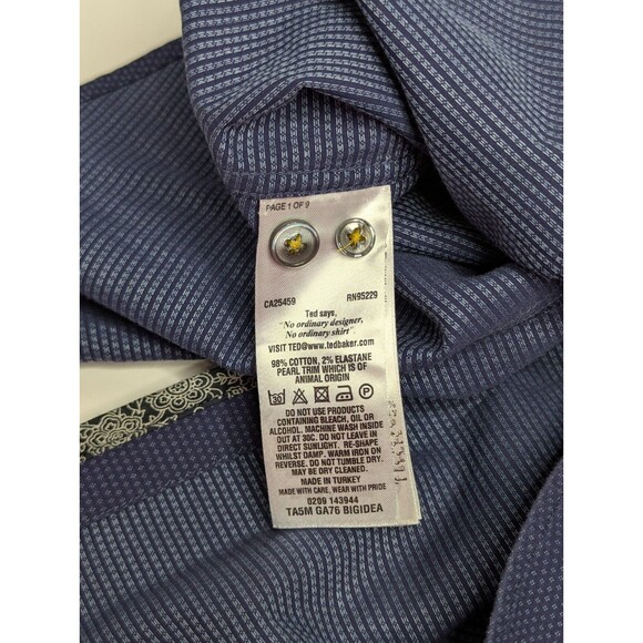Ted Baker Mens Size 4 L Blue Bigidea Micro Dobby Flip Cuff Button Down Shirt - Picture 5 of 6